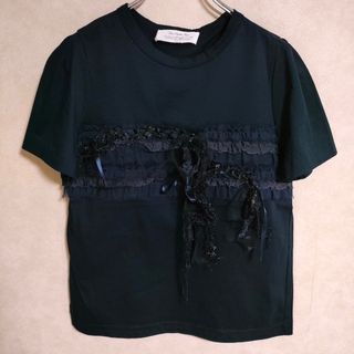 ルールロジェット(leur logette)のleur logette フリル スパンコール レース チュール サイズ2 半袖Ｔシャツ カットソー ネイビー レディース ルール ロジェット/ルル ロジェッタ【中古】4-0421S△(Tシャツ(半袖/袖なし))