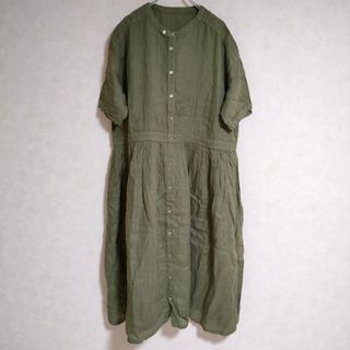 ネストローブ(nest Robe)のnest Robe 01182-1167-3 リネンギャザーワンピース サイズF ワンピース カーキ レディース ネストローブ【中古】4-0421S△(ロングワンピース/マキシワンピース)