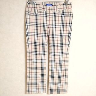 BURBERRY BLUE LABEL - BURBERRY BLUE LABEL ノバチェック フレア サイズ38 パンツ ベージュ エンジ ブラック レディース バーバリーブルーレーベル【中古】4-0421G△