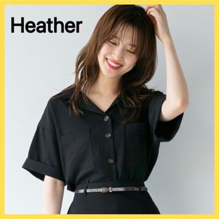 ヘザー(heather)のHeather ヘザー リネンライクカイキンシャツ セットアップ 上下 ブラック(セット/コーデ)