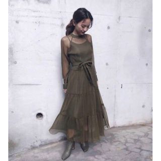 アメリヴィンテージ(Ameri VINTAGE)のAMERI SHIRRING SHEER DRESS(ロングワンピース/マキシワンピース)