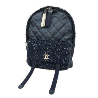 シャネル(CHANEL)の【4ia0202】シャネル リュックサック/マトラッセ/ナイロン/ツイード/スパンコール/ネイビー/シルバー金具 【中古】 レディース(リュック/バックパック)