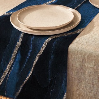 【お洒落】テーブルクロス 大理石 結晶 金 北欧 モダン 青色 食卓飾り 韓国(テーブル用品)