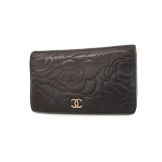 シャネル(CHANEL)の【4ia0231】シャネル 長財布/カメリア/ラムスキン/ブラック/シルバー金具 【中古】 レディース(財布)