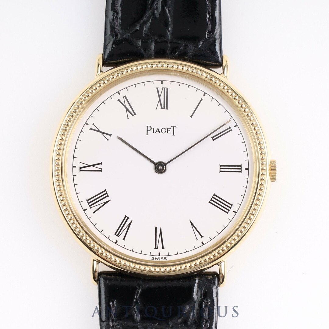 PIAGET(ピアジェ)のPIAGET ピアジェ ROUND ラウンド 90239 手巻き Cal.9P2 YG 革 純正尾錠（750） ホワイト文字盤 箱 保証書（1989年） メンズの時計(腕時計(アナログ))の商品写真