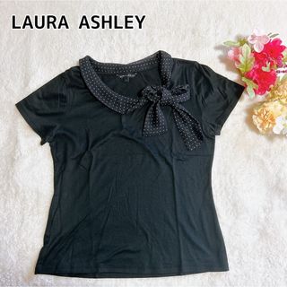 LAURA ASHLEY - ローラアシュレイ ドット柄 リボン Tシャツ 半袖 カットソー S