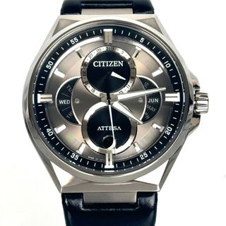 シチズン(CITIZEN)の【美品】シチズン　アテッサ　アクトライン　BU0060-09H 　電波ソーラー　グレー　トリプルカレンダー　チタニウム　革ベルト(腕時計(アナログ))