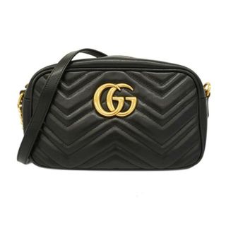 グッチ(Gucci)の【4ia0406】グッチ ショルダーバッグ/GGマーモント/447632/レザー/ブラック/ゴールド金具 【中古】 レディース(ショルダーバッグ)