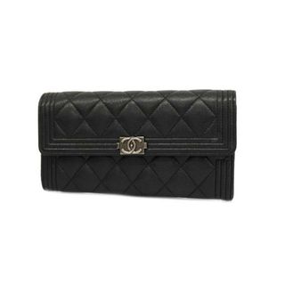 シャネル(CHANEL)の【4ia0399】シャネル 長財布/ボーイシャネル/キャビアスキン/ブラック/シルバー金具 【中古】 レディース(財布)