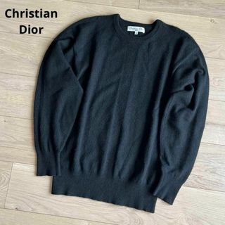 クリスチャンディオール(Christian Dior)のクリスチャンディオール　カシミヤ100%　ロゴ刺繍　長袖ニット　セーター　黒(ニット/セーター)