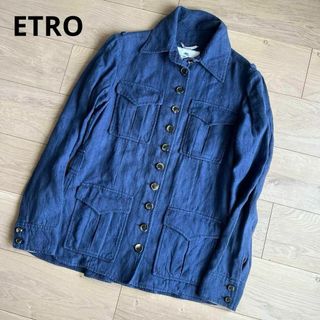 エトロ(ETRO)のエトロ　ミリタリージャケット　リネン100%　麻　ネイビー　42サイズ　XL(ミリタリージャケット)