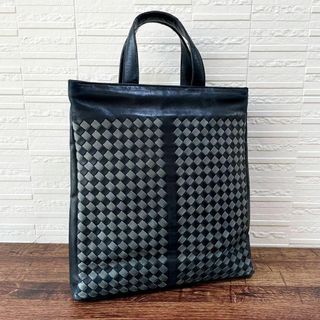 ボッテガヴェネタ(Bottega Veneta)のボッテガ レザー イントレチャート トート ハンド バッグ ブラック 黒(トートバッグ)