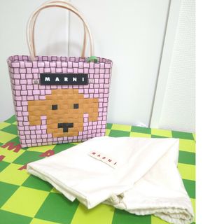 マルニ(Marni)の☆大人気☆MARNI　FLOWER　CAFEミニバスケット　ピンク×ブラウドッグ(かごバッグ/ストローバッグ)