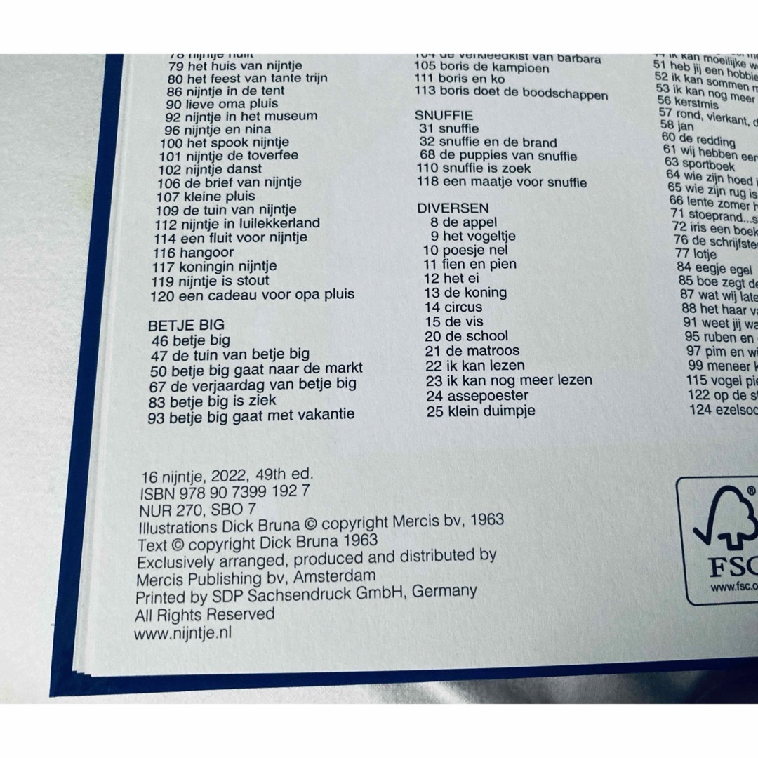 miffy(ミッフィー)のブルーナ絵本　Nijntje/ナインチェ/ちいさなうさこちゃんオランダ語原書 エンタメ/ホビーの本(洋書)の商品写真