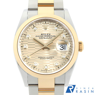 ロレックス(ROLEX)のロレックス デイトジャスト 36 126203G シャンパン フルーテッド 3列 オイスターブレス ランダム番 メンズ 中古 腕時計(腕時計(アナログ))