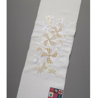 刺繍半衿 新品 半襟 白/金 風車(和装小物)