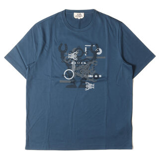新品 HERMES エルメス Tシャツ サイズ:XL 21SS ロボット グラフィック クルーネック 半袖Tシャツ ネイビー 紺 イタリア製 トップス カットソー【メンズ】
