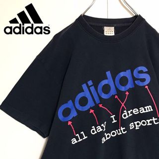 アディダス(adidas)の【万国旗タグ】アディダス　ロゴ入りTシャツ　希少デザイン　ネイビー H766(Tシャツ/カットソー(半袖/袖なし))