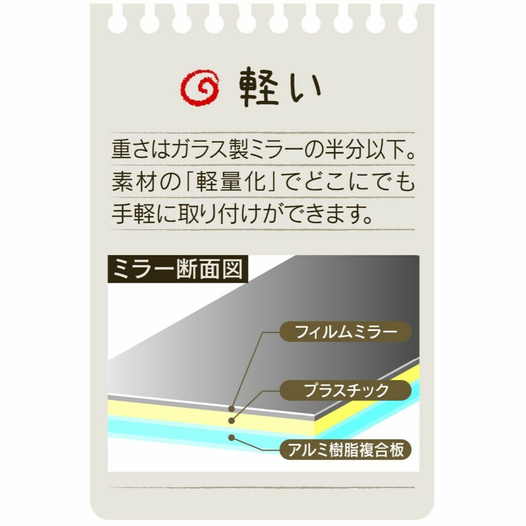 サイズ:L『44×35cm』東プレ 鏡 割れないミラー 44×35cm PM インテリア/住まい/日用品のインテリア小物(壁掛けミラー)の商品写真