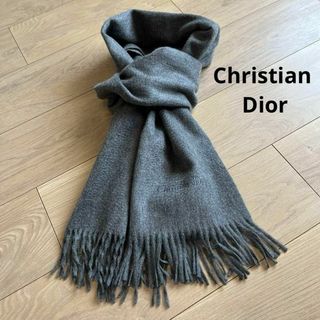 クリスチャンディオール(Christian Dior)のクリスチャンディオール　ウール100%　グレー　ロゴ刺繍　マフラー　ストール(マフラー/ショール)