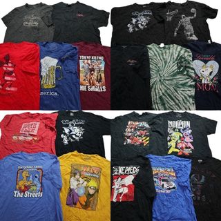 古着卸 まとめ売り カラーmix プリント 半袖Tシャツ 19枚セット (メンズ 2XL /3XL ) キャラクター タイダイ アニメ ヒーロー 車 MS7920(その他)