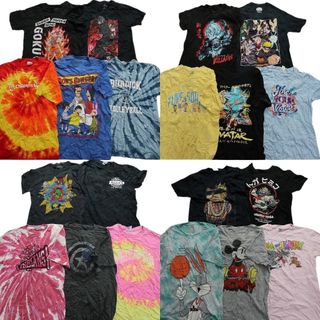 古着卸 まとめ売り カラーmix プリント 半袖Tシャツ 20枚セット (メンズ S ) キャラクター タイダイ アニメ ディズニー アニマル MS7914(その他)