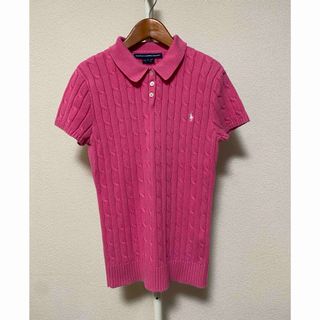 ポロラルフローレン(POLO RALPH LAUREN)のラルフローレン 半袖ニット ケーブル編み ニットポロシャツ ピンク  L(ニット/セーター)