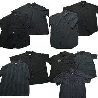 古着卸 まとめ売り 無地系 半袖シャツ 9枚セット (メンズ 2XL /3XL ) 胸ポケット 紺 グレー MS7899(シャツ)