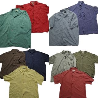 古着卸 まとめ売り 半袖シャツ 無地系シルク10枚セット (メンズ XL /2XL ) カラーMIX ブルー グリーン イエロー レッド MS7927(シャツ)