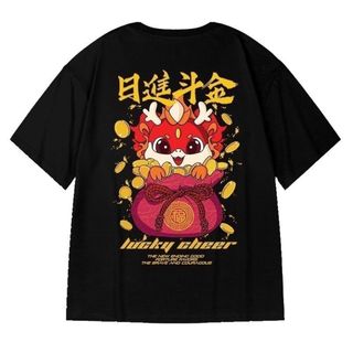 【数量限定】メンズ  トップス　黒　シカ　2XL  3L ストリート系　日進斗金(Tシャツ/カットソー(半袖/袖なし))