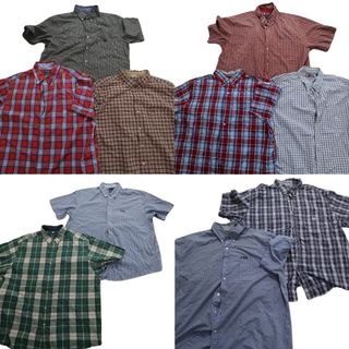 古着卸 まとめ売り チャップス 半袖シャツ 10枚セット (メンズ 2XL /3XL ) チェック柄 ワンポイント 赤 青 黒 緑 MS7881(シャツ)