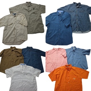古着卸 まとめ売り 無地系 半袖シャツ 異素材MIX 10枚セット (メンズ XL /2XL ) ピンク オレンジ ブルー MS8063(シャツ)