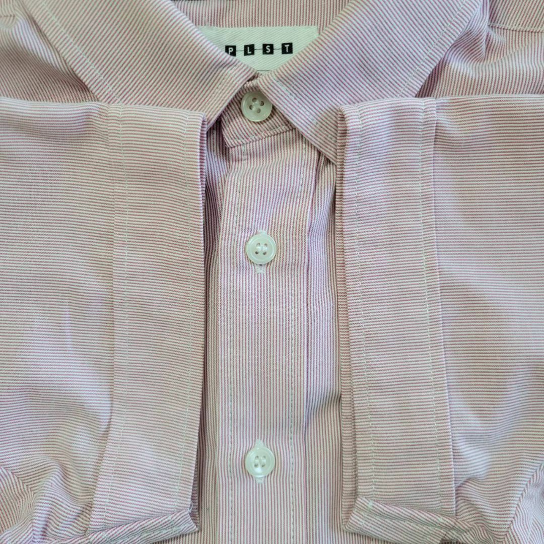PLST(プラステ)のプラステ ボタンダウン 折り返し袖 ストライプ シャツ 半袖 胸ポケット 春夏 レディースのトップス(シャツ/ブラウス(半袖/袖なし))の商品写真