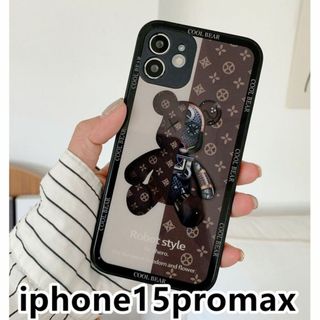 iphone15prombxケース 熊　ガラス軽量 耐衝撃ブラウン1b(iPhoneケース)