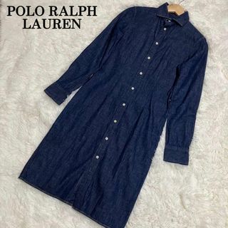 ポロラルフローレン(POLO RALPH LAUREN)のポロラルフローレン デニム　シャツワンピース　インディゴ　長袖　膝丈 L相当(ひざ丈ワンピース)