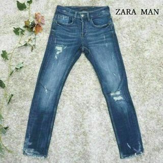 ザラ(ZARA)のZARA MAN ダメージ加工 スリムストレート デニム パンツ(デニム/ジーンズ)