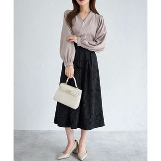 トッコクローゼット(TOCCO closet)の美品♡tocco closet♡フロッキーラインフラワータックフレアスカート(ひざ丈スカート)