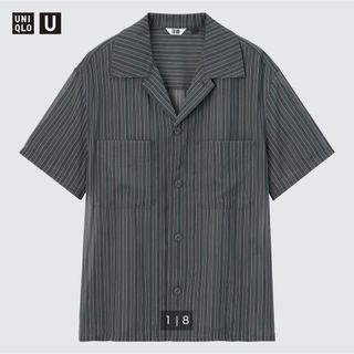 ユニクロ(UNIQLO)のユニクロ　シアーコットンストライプシャツ　半袖　グリーン　男女兼用　ユニセックス(シャツ/ブラウス(半袖/袖なし))