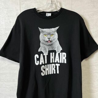 半袖Ｔシャツ　アニマルロゴ　猫キャット　サイズＬ　黒ブラック　メンズ　古着(Tシャツ/カットソー(半袖/袖なし))