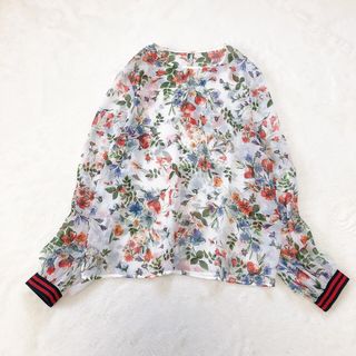 アルアバイル(allureville)の美品♡ アルアバイル　花柄　ボタニカル　シアーブラウス　長袖　ホワイト　2(シャツ/ブラウス(長袖/七分))