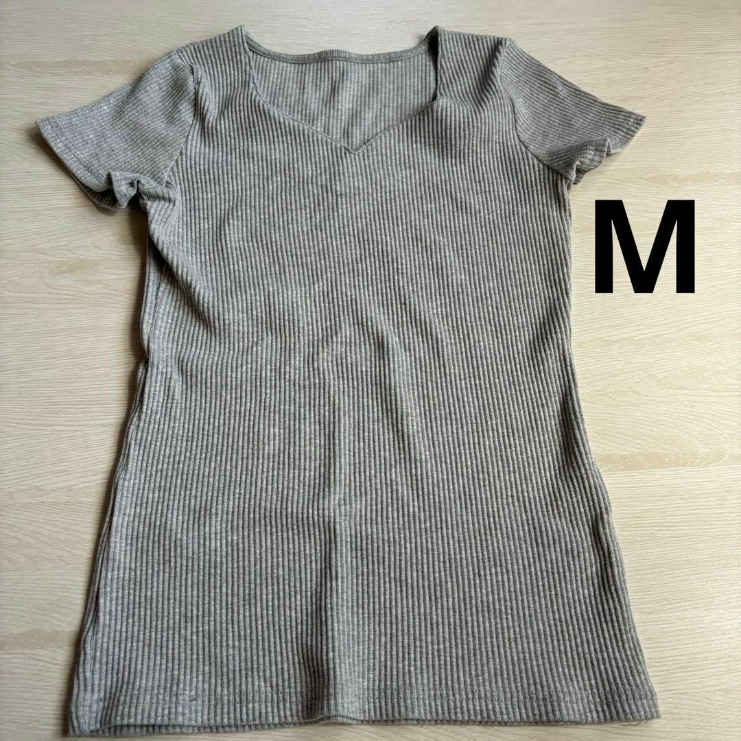 半袖　レディース　グレー　カットソー　夏　ラウンド　Tシャツ レディースのトップス(Tシャツ(半袖/袖なし))の商品写真