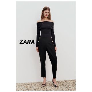 ザラ(ZARA)の☆ZARA ザラ メタルボタンフィットパンツ ブラック テーパードパンツ(カジュアルパンツ)