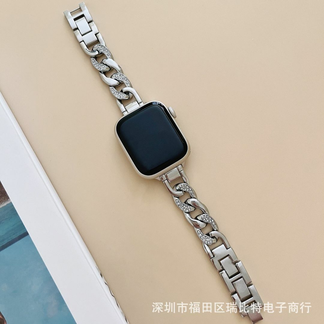 Apple Watch アップル チェーンバンド シルバー ダイヤ 45mm レディースのファッション小物(腕時計)の商品写真