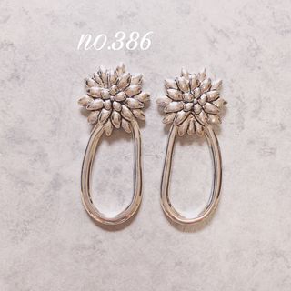 no.386 2way シルバー フラワー オーバル ピアス、イヤリング(ピアス)