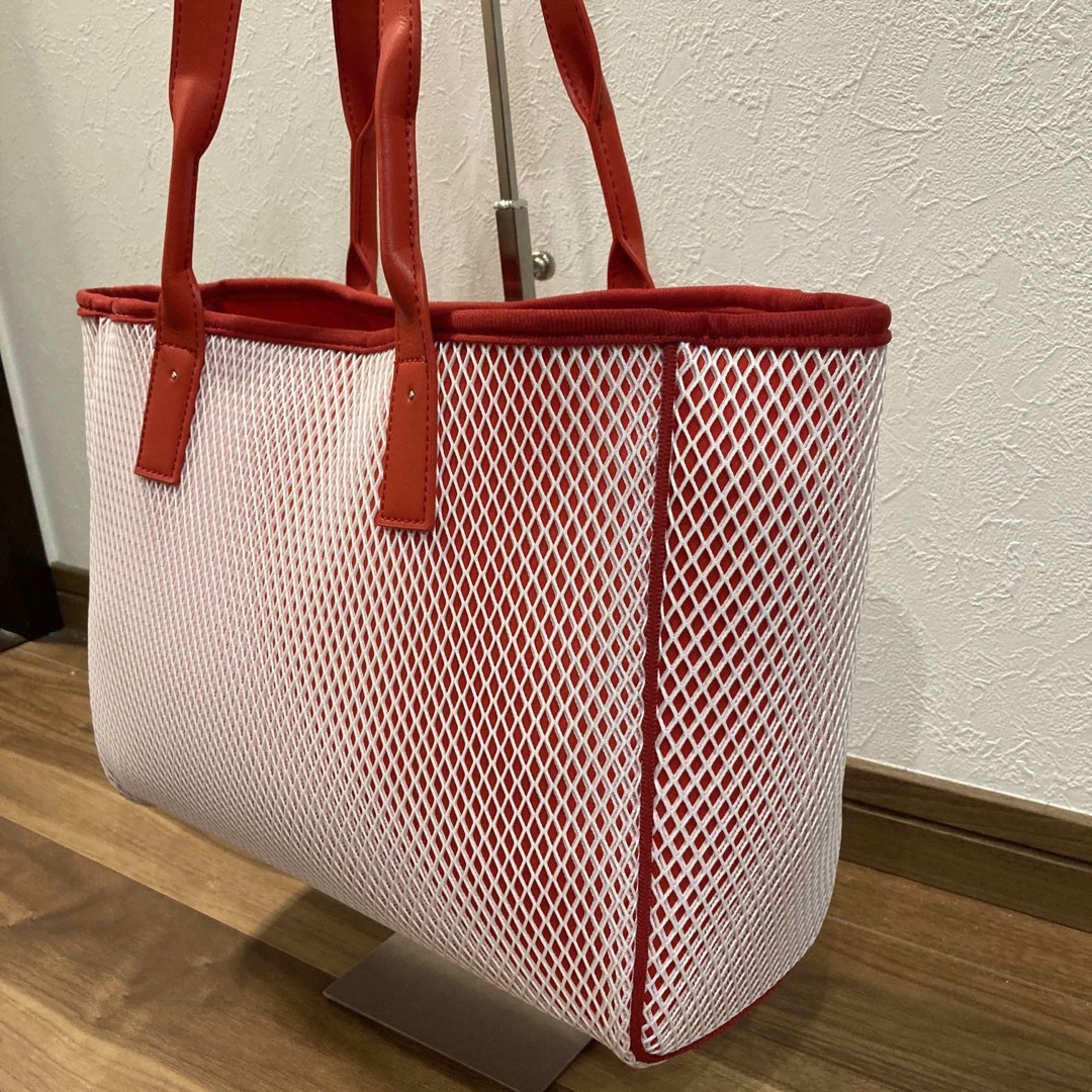 【極美品】q bag paris 大容量 トートバッグ メッシュ A4◎ レッド レディースのバッグ(トートバッグ)の商品写真