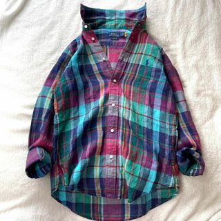 ポロラルフローレン(POLO RALPH LAUREN)のポロラルフローレン リネン マドラスチェック シャツ ブラウス ピンク グリーン(シャツ/ブラウス(長袖/七分))