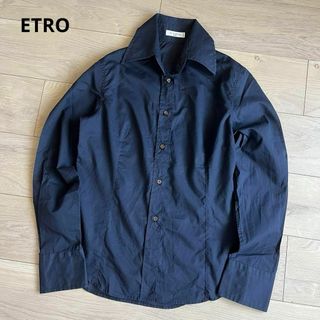 エトロ(ETRO)のエトロ　ネイビー　長袖ブラウス　シャツ　40サイズ　現行モデル　トップス(シャツ/ブラウス(長袖/七分))