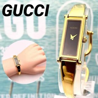 グッチ(Gucci)の極美品■稼働 グッチ バングル ゴールドベゼル スクエア ホースビット 綺麗(腕時計)