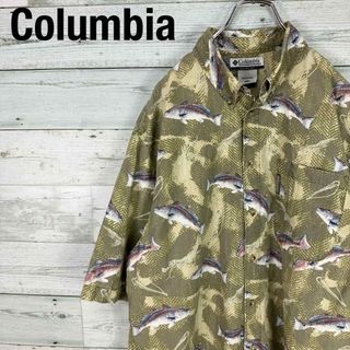 Columbia - コロンビア フィッシュ 魚 総柄 ロゴタグ入り アロハ 半袖シャツ