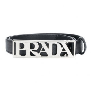 PRADA - PRADA プラダ ベルト ロゴプレート ブラック ゴールド 
